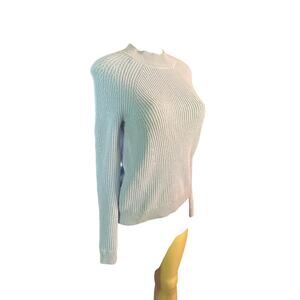 Women XXS Vince Directional Ribbed Blue Creneck Cable Knit Sweater Wool Cashmere